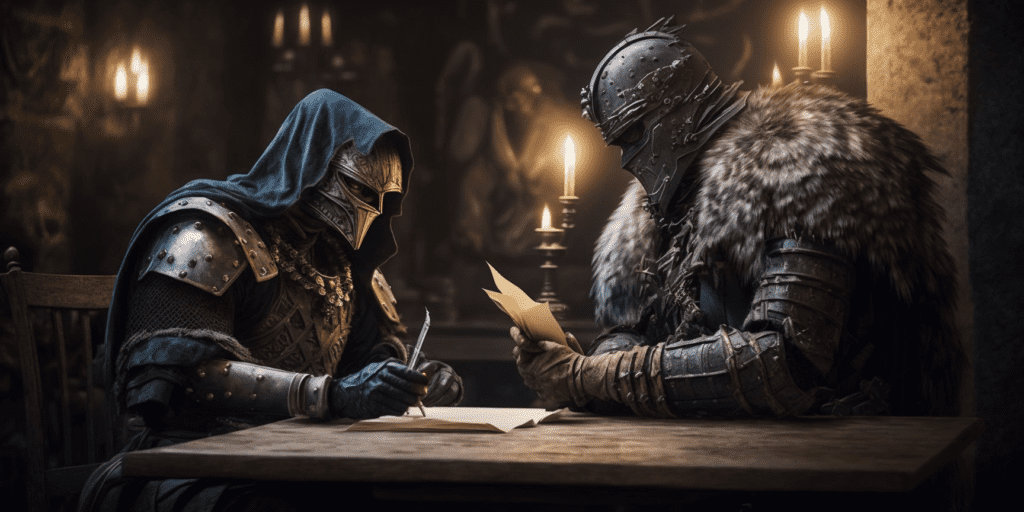 Two fantasy characters reading about the difficulty of Pathfinder